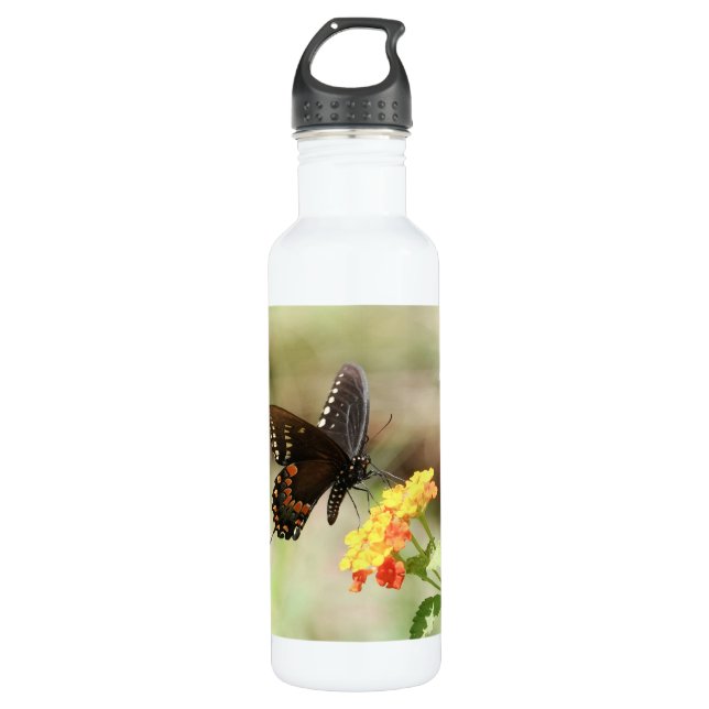 Floral with butterfly, personalised 710 ml water bottle (Front)