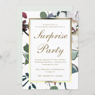 Floral with Faux Gold Frame Surprise Party Invitation
