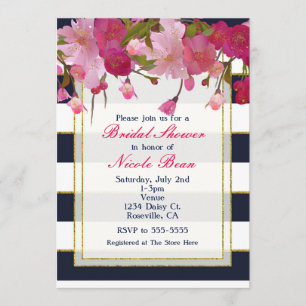 Floral with Faux Gold Glitter Modern Bridal Shower Invitation