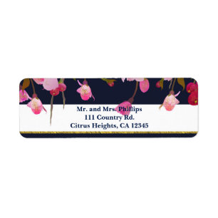 Floral with Faux Gold Glitter Modern Bridal Shower Return Address Label