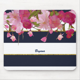 Floral with Faux Gold Glitter Modern Chic Glam Mouse Pad