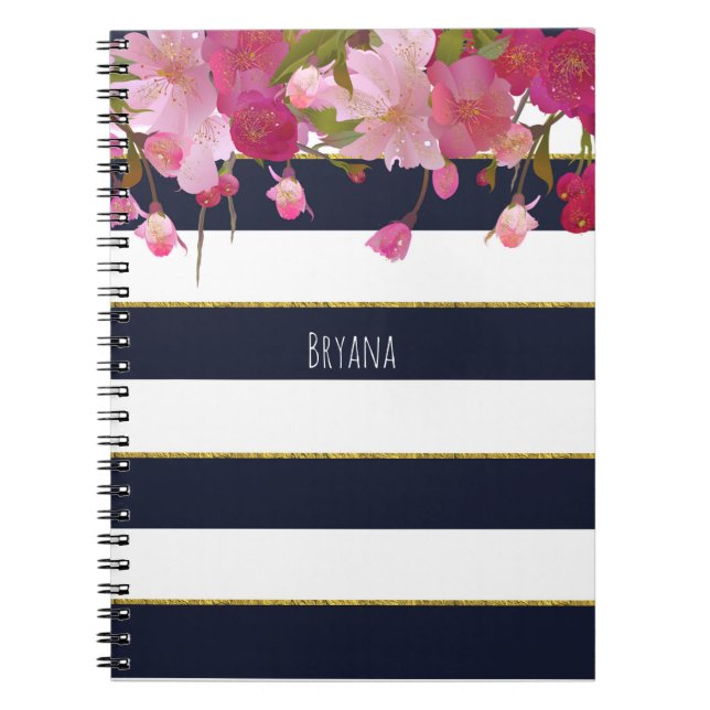 Floral with Faux Gold Glitter Modern Elegant Notebook (Front)
