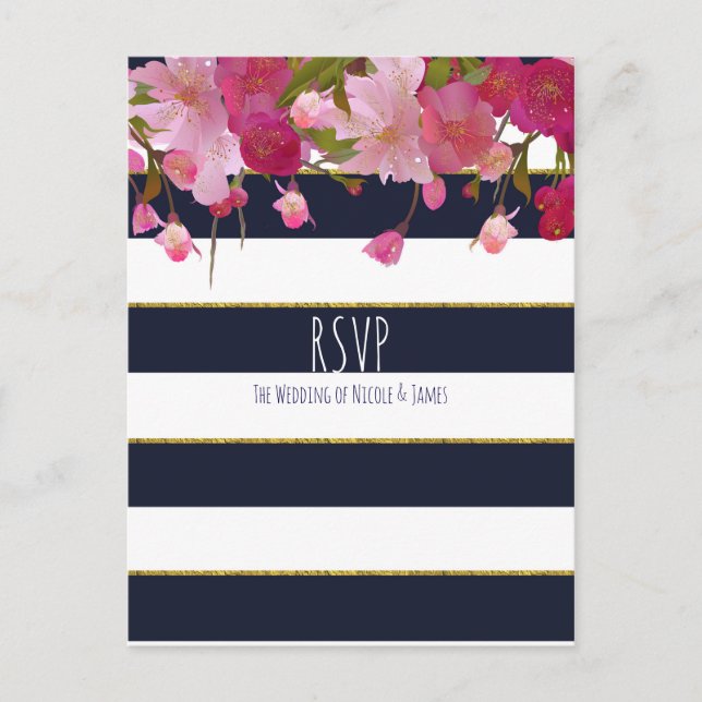 Floral with Faux Gold Glitter Modern RSVP Invitation Postcard (Front)