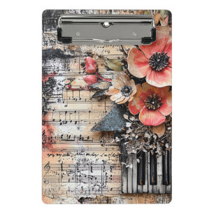 Floral with Rustic Piano Keys & Aged Music Sheet 1 Mini Clipboard