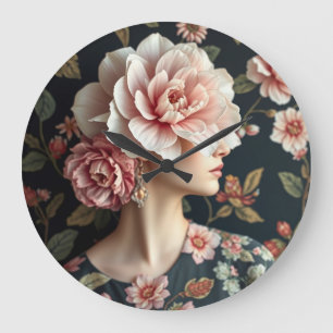 Floral Woman Art - Live life in full bloom Large Clock