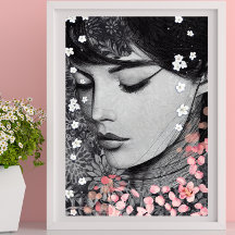 Floral Woman Botanical pink  Fantasy Pop Art 