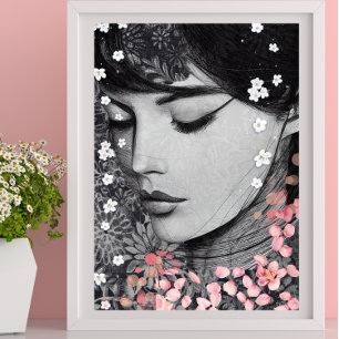 Floral Woman Botanical pink Fantasy Pop Art Poster
