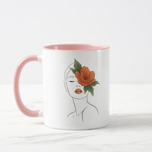  Floral Woman Face Art Mug gift  (Left)