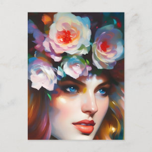 Floral Woman Portrait Painting Postcard