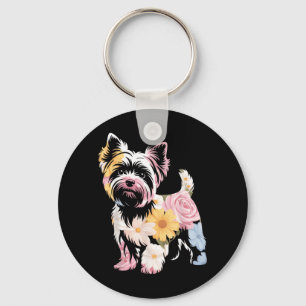 Floral Womens Cute Yorkie Dog Mum Key Ring