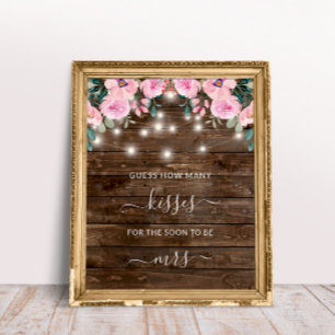 Floral Wood Rustic Lights How Many Kisses Game Poster