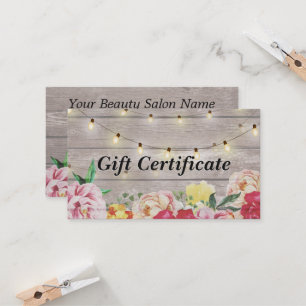 Floral Wood & String Lights Salon Gift Certificate