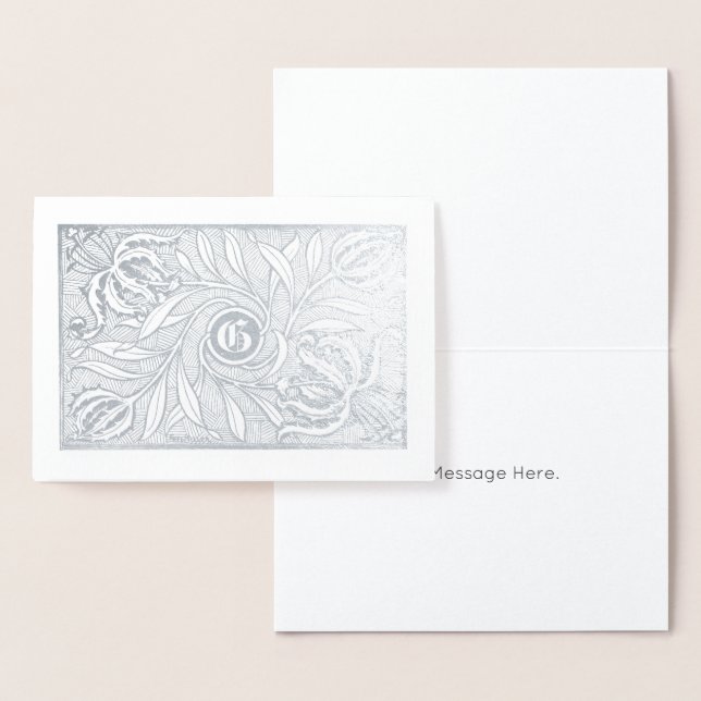 Floral Woodcut Monogram Print Foil Card (Display)