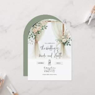 Floral Wooden Arch Greenery Roses Rustic Wedding Invitation