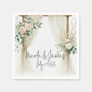 Floral Wooden Arch Greenery Roses Rustic Wedding Napkin