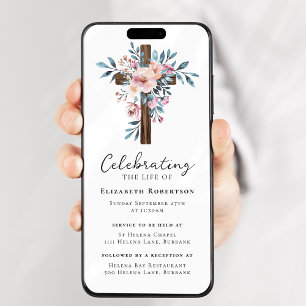 Floral Wooden Cross Funeral Digital Evite Invitation