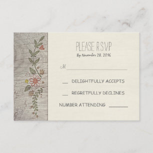floral wooden rustic wedding RSVP cards
