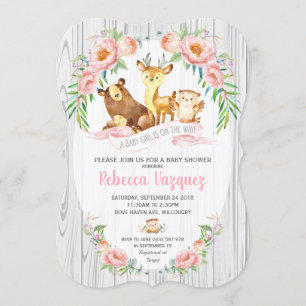 Floral Woodland Animal Baby Shower Invitation Girl