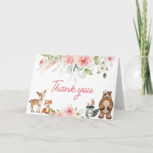 Floral Woodland Animals Baby Shower Thank You Card