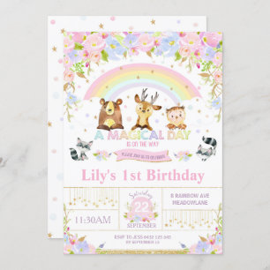 Floral Woodland Animals Birthday Party Invitation