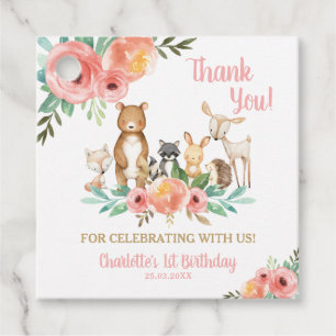 Floral Woodland Animals Birthday Party Thank You Favour Tags