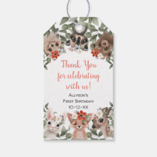 Floral woodland animals forest girl birthday favou gift tags