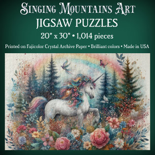 Floral Woodland Colourful Fairytale Unicorn Jigsaw Puzzle