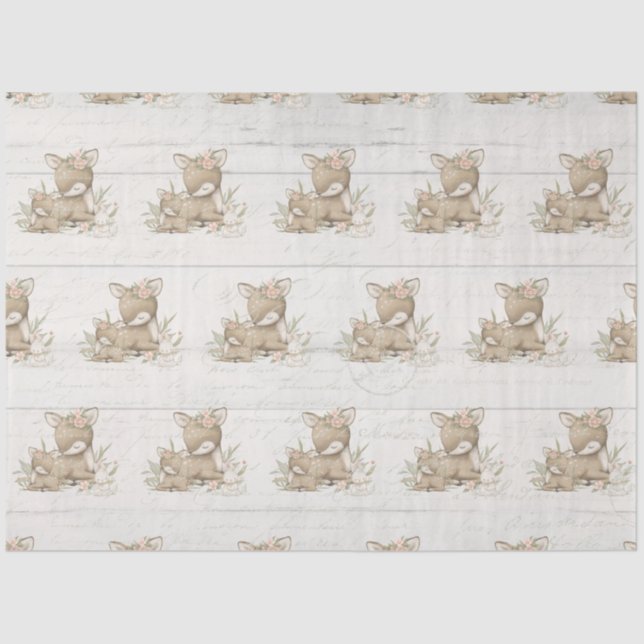 Floral Woodland Deer Baby Girl Shower Decoupage Tissue Paper (Front)