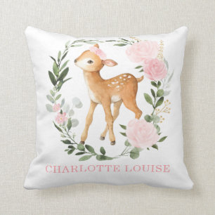 Floral Woodland Deer Greenery Baby Girl Nursery Cushion