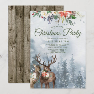 Floral Woodland Forest Animals Christmas Party Invitation