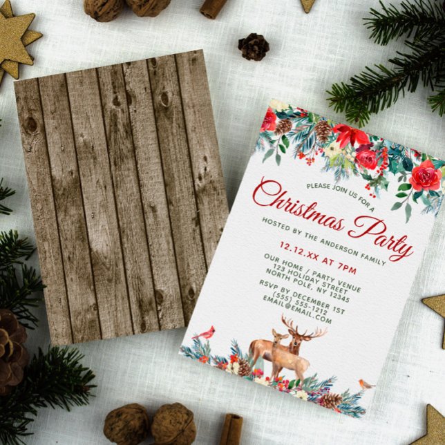Floral Woodland Forest Animals Christmas Party Invitation (Creator Uploaded)