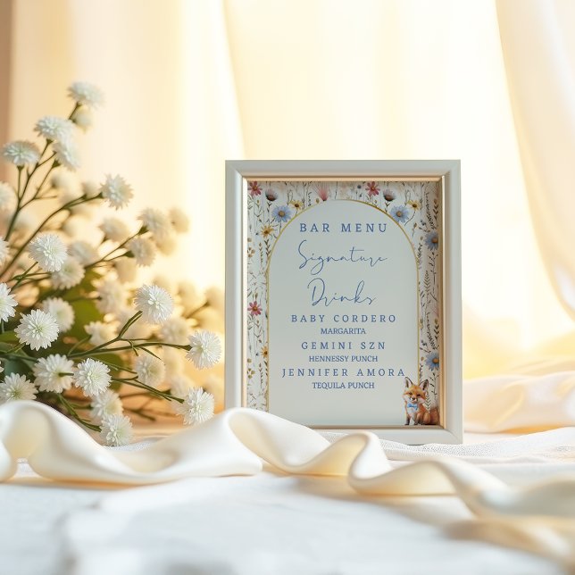 Floral Woodland Fox Baby Shower Bar Menu Sign (Creator Uploaded)