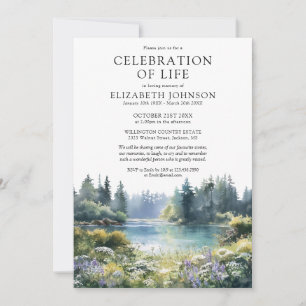 Floral Woodland Lake Celebration Of Life Funeral Invitation