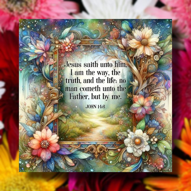 Floral Woodland With Inspirational John 14:6 Verse Ceramic Tile (Creator Uploaded)