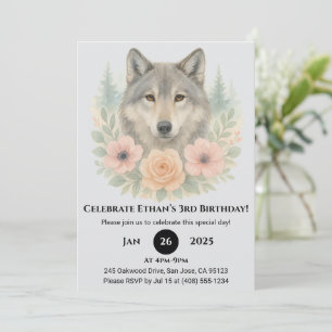 Floral Woodland Wolf Birthday Invitation