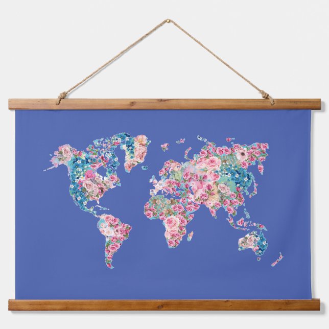 Floral World map Hanging Tapestry (Front)
