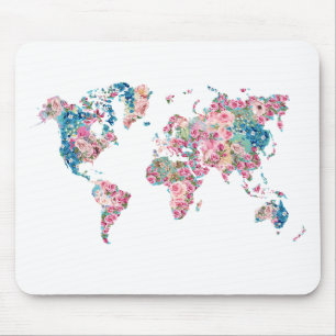 Floral World map Mouse Pad