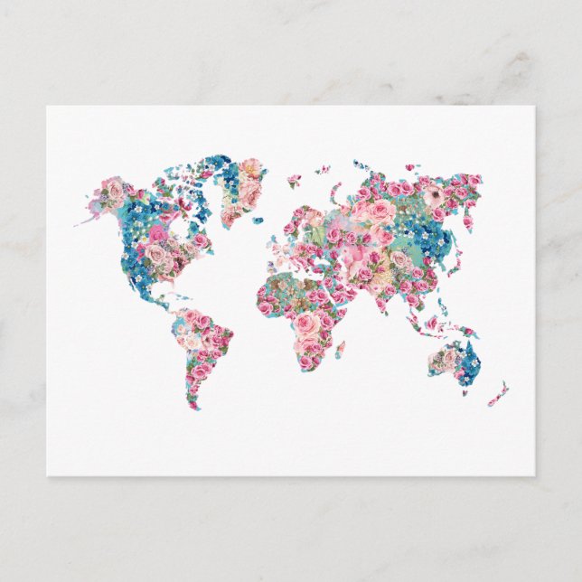 Floral World map Postcard (Front)