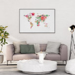 FLORAL WORLD MAP POSTER<br><div class="desc">Floral World Map Poster made with watercolor flower arrangements. Great gift for a travel lover.</div>
