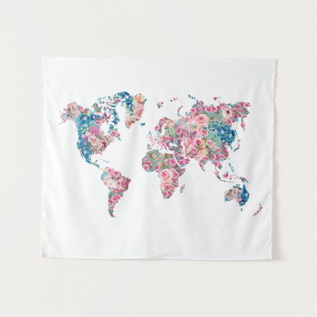 Floral World map Tapestry (Front (Horizontal))