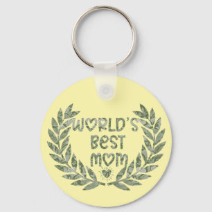 Floral World's Best Mom Text Design Key Ring