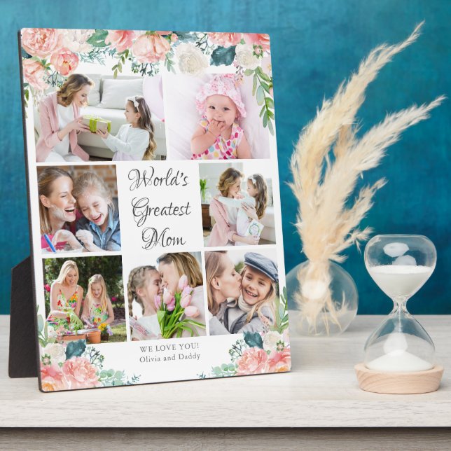 Floral WORLD'S GREATEST MOM Photo Collage Plaque (Side)