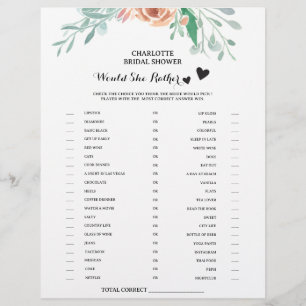 Floral Would She Rather Bridal Shower Game Flyer