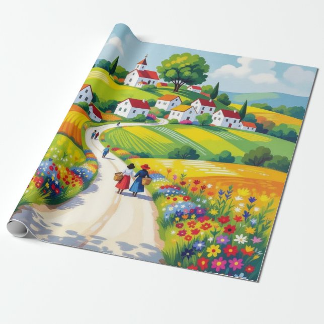 Floral Wrapping Paper Naif style (Unrolled)