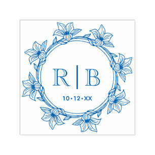 Floral Wreath #31 Two Initial Wedding Monogram CA Self-inking Stamp