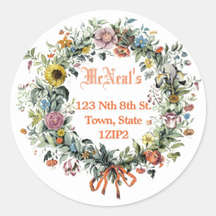 Floral Wreath Address Classic Round Sticker