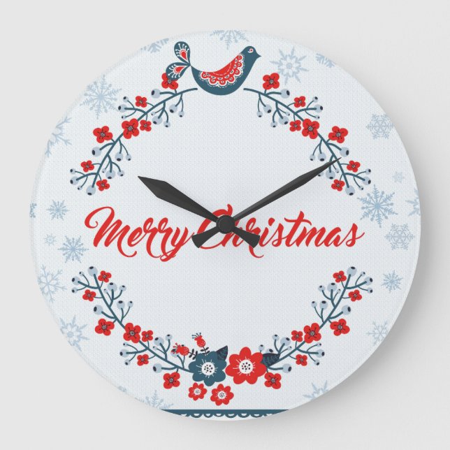 Floral Wreath And Bird Large Clock (Front)