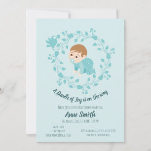 Floral wreath Baby boy Shower  Invitation