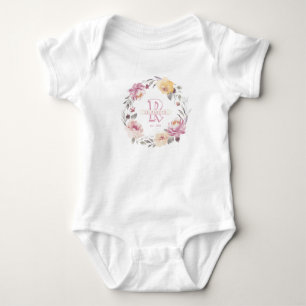 Floral wreath baby girl personalised monogram bodysuit