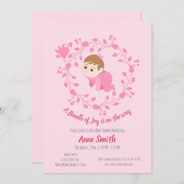 Floral wreath Baby girl Shower  Invitation (Front/Back)